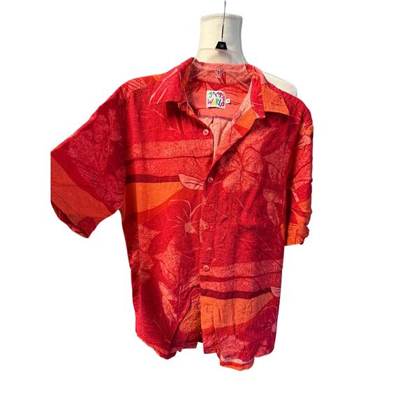 Jams World spice flower Hawaiian button up Shirt Rayon men red orange sz m - Picture 7 of 12